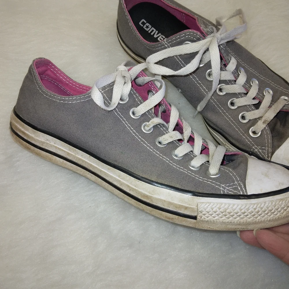 SHOES Converse low, double tongue,  pink & gray, size 10.5 - Picture 2 of 11